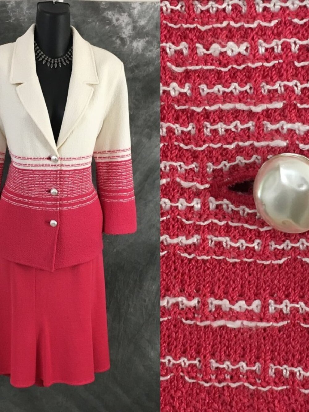 BEAUTIFUL St John collection knit pink multi jacket skirt suit size 10 12